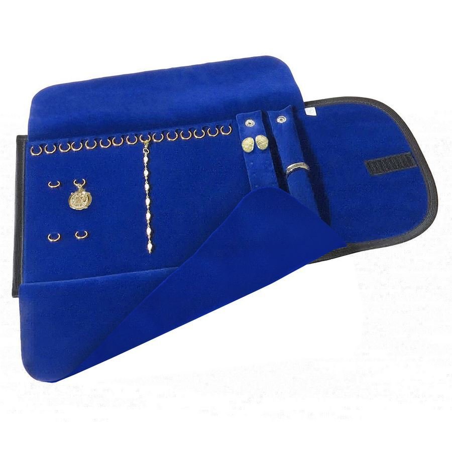 Pasta Mostruário Para Joias - Tamanho 19x40 cm Vinil Preto - Veludo Azul Royal