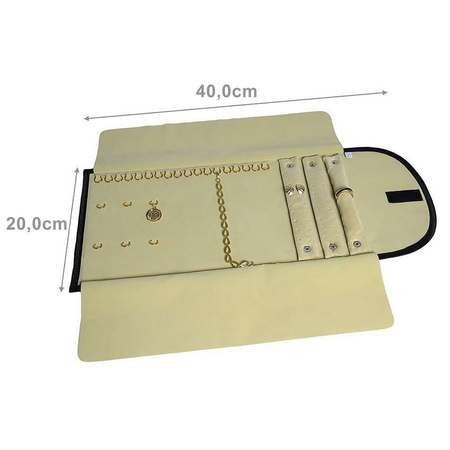 Pasta Mostruário Para Joias - Pequena - Tamanho 20x48cm Vinil Preto - Veludo Bege