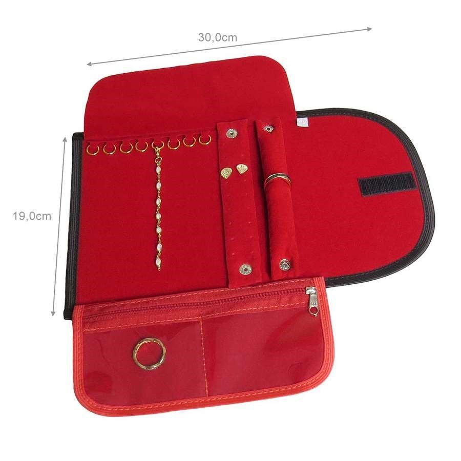 Pasta Mostruário Para Joias Com 2 Bolsos -Tamanho 19X30cm Vinil Preto - Veludo Vermelho