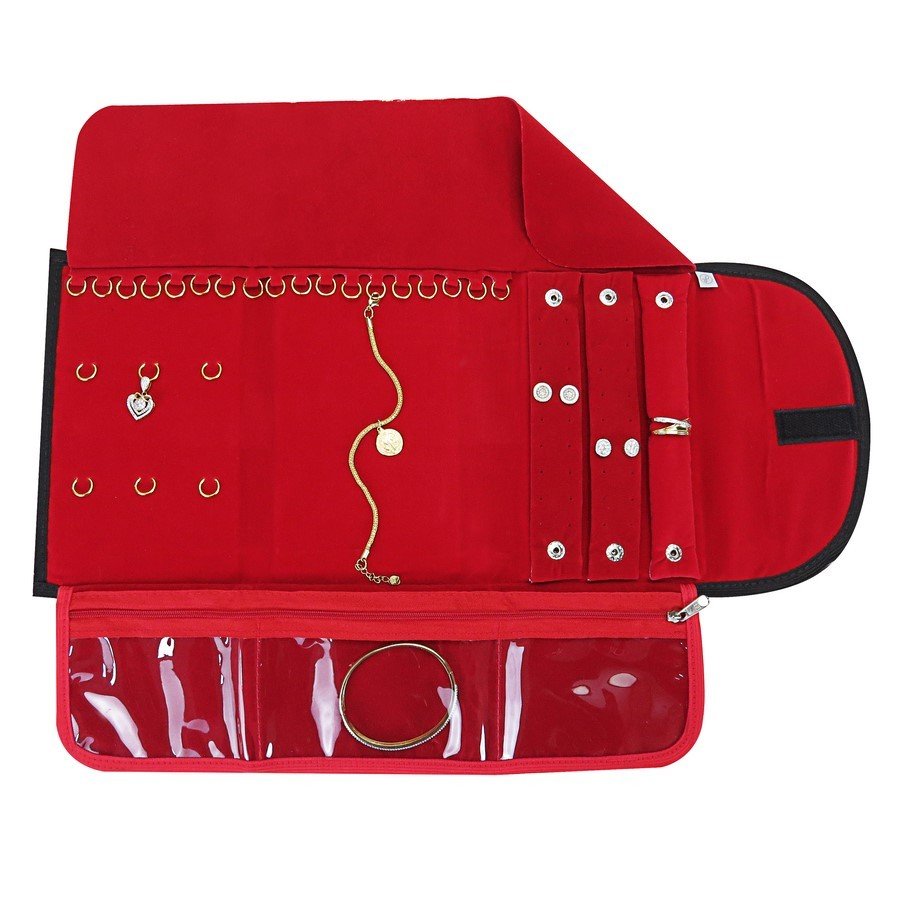 Pasta Mostruário Para Joias - Pequena - Tamanho 20x48cm Vinil Preto - Veludo Vermelho