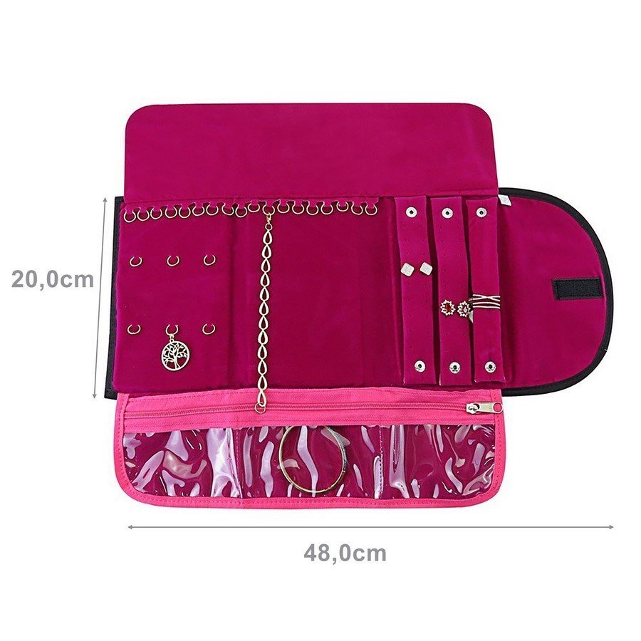 Pasta Mostruário Para Joias - Pequena - Tamanho 20x48cm Vinil Preto - Veludo Rosa Pink