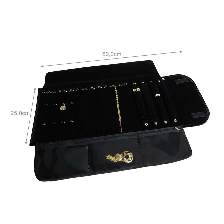 Pasta Mostruário Para Joias - Com 3 Bolsos -Tamanho 25x60cm Vinil Preto - Veludo Preto