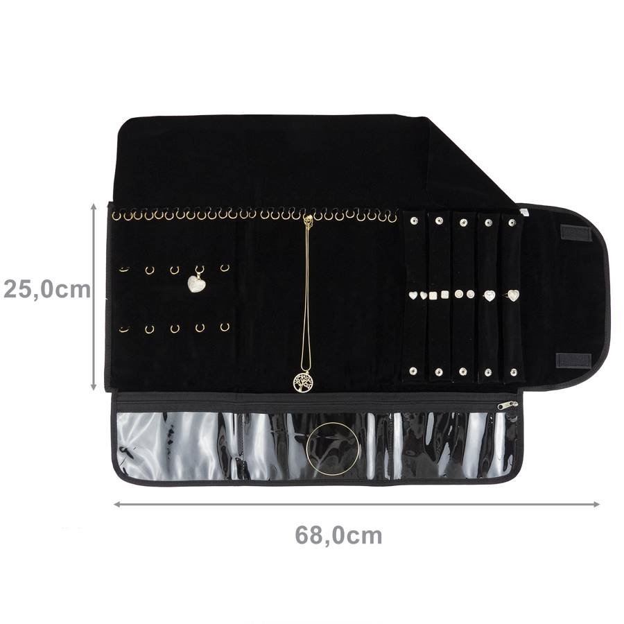 Pasta Mostruário Para Joias - Grande - Tamanho 25x68cm Vinil Preto - Veludo Preto