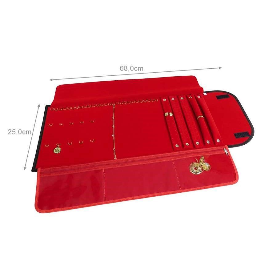 Pasta Mostruário Para Joias - Grande - Tamanho 25x68cm Vinil Preto - Veludo Vermelho