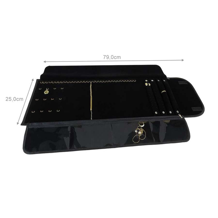 Pasta Mostruário Para Joias - Extra Grande - Tamanho 25x79cm Vinil Preto - Veludo Preto