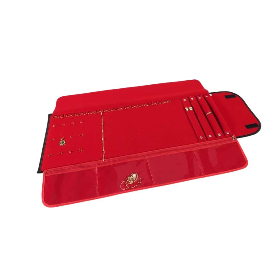 Pasta Mostruário Para Joias - Extra Grande - Tamanho 25x79cm Vinil Preto - Veludo Vermelho