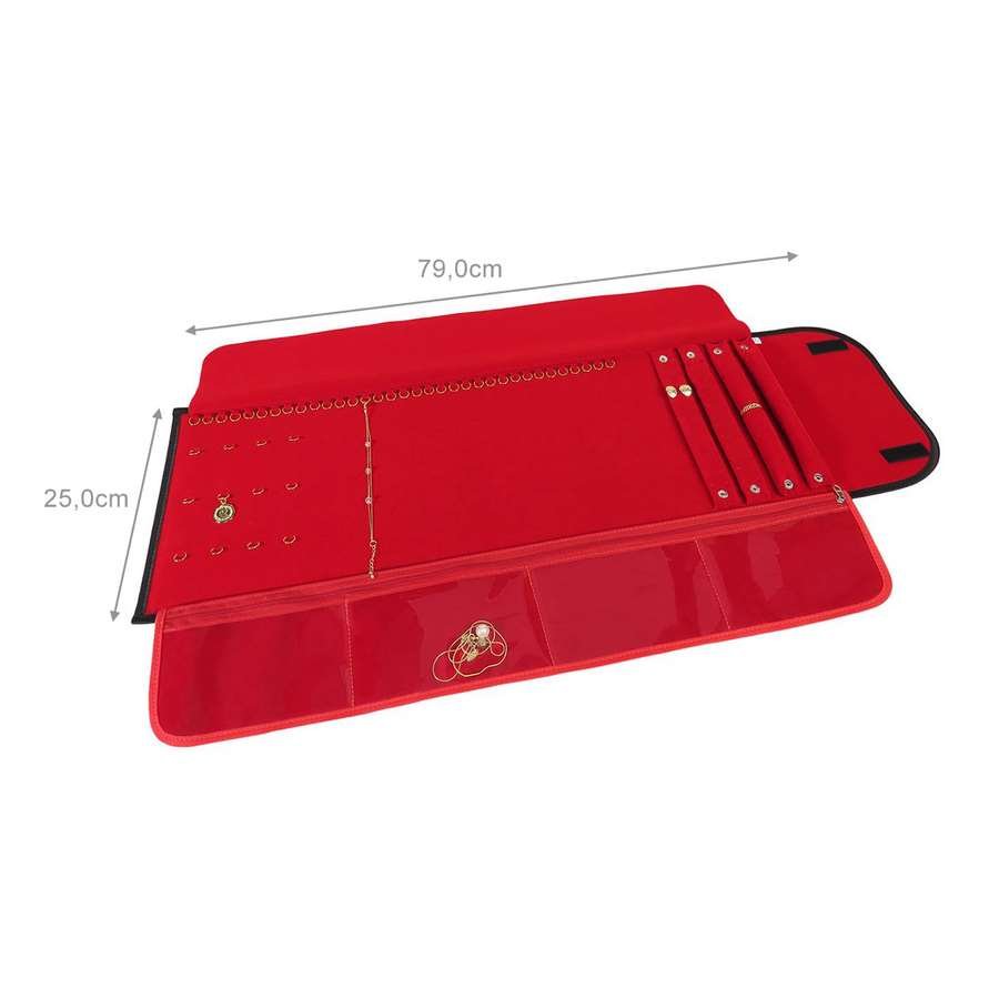 Pasta Mostruário Para Joias - Extra Grande - Tamanho 25x79cm Vinil Preto - Veludo Vermelho