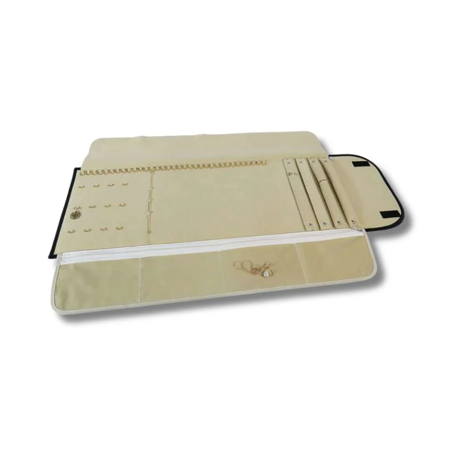 Pasta Mostruário Para Joias - Extra Grande - Tamanho 25x79cm Vinil Preto - Veludo Bege