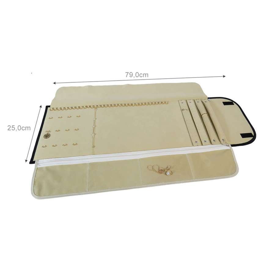Pasta Mostruário Para Joias - Extra Grande - Tamanho 25x79cm Vinil Preto - Veludo Bege