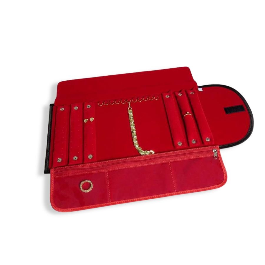 Pasta Mostruário Para Joias Pequena - Tamanho-20x48cm Vinil Preto - Veludo Vermelho