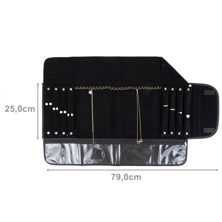 Pasta Mostruário Para Joias - Grande - Tamanho 25x79cm Vinil Preto - Veludo Preto