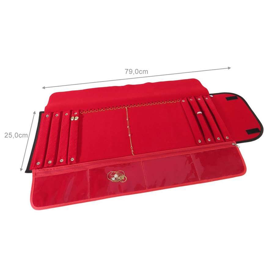 Pasta Mostruário Para Joias - Grande - Tamanho 25x79cm Vinil Preto - Veludo Vermelho