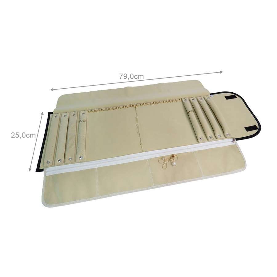 Pasta Mostruário Para Joias - Grande - Tamanho 25x79cm Vinil Preto - Veludo Bege