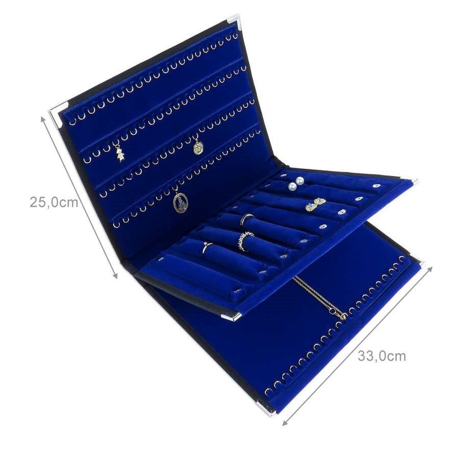 Bolsa Kit Completa Com 4 Faces Para Joias- Mista 25x33cm Vinil Preto - Veludo Azul Royal