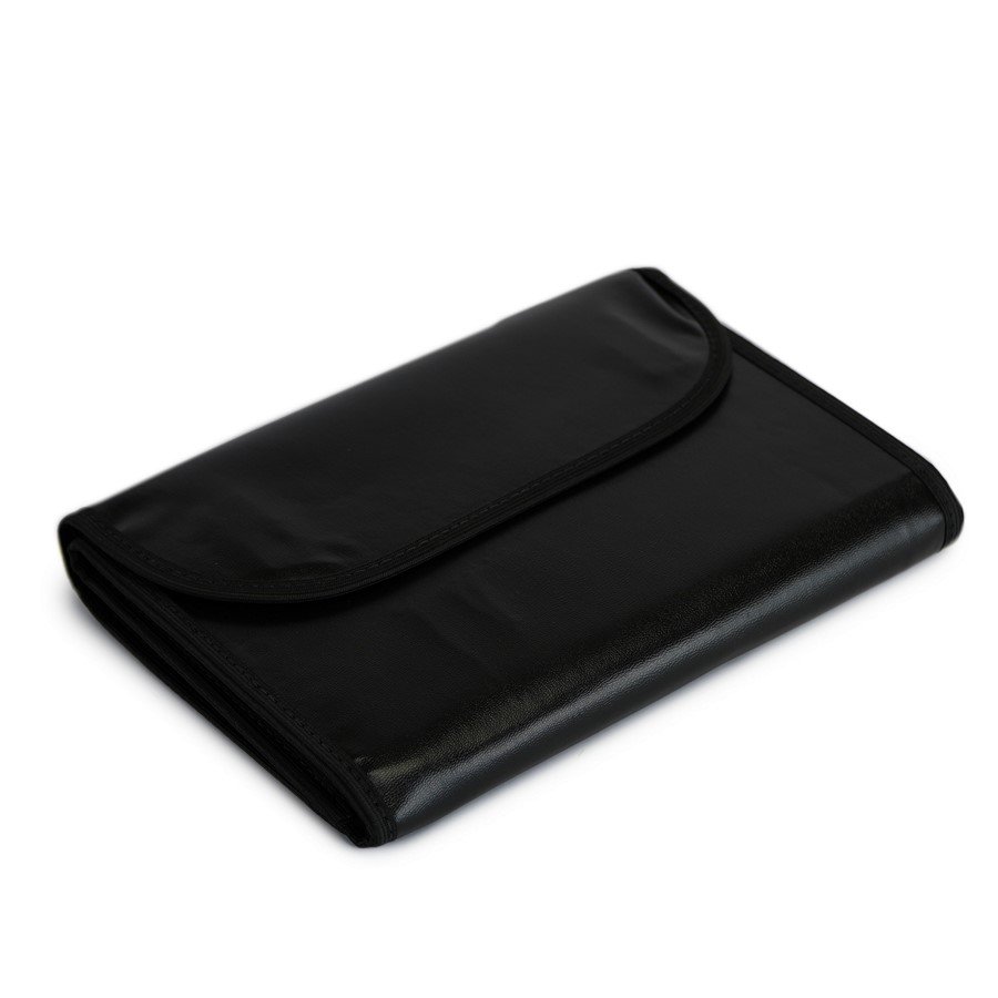Pasta Media Mista c/ Ilhos c/Bolso Argola Prata Vinil Preto - Veludo Preto