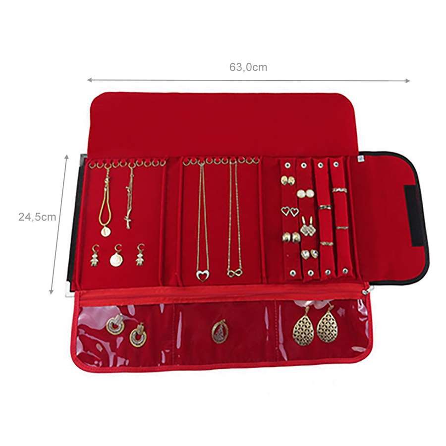 Pasta Média Mostruário para Joias - 24,5x63 cm. Vinil Preto - Veludo Vermelho