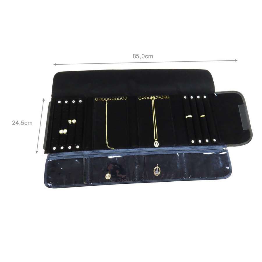 Pasta Grande Mostruário para Joias - 24,5x85 cm. Vinil Preto - Veludo Preto