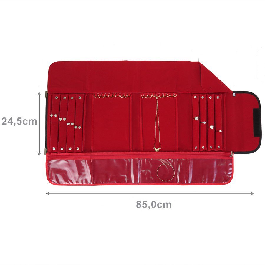 Pasta Grande Mostruário para Joias - 24,5x85 cm. Vinil Preto - Veludo Vermelho