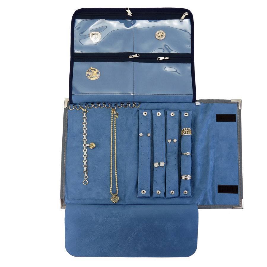 Pasta Pequena Mostruário para Joias - 27x42,5 cm. Dunny Grafite - Suede Azure