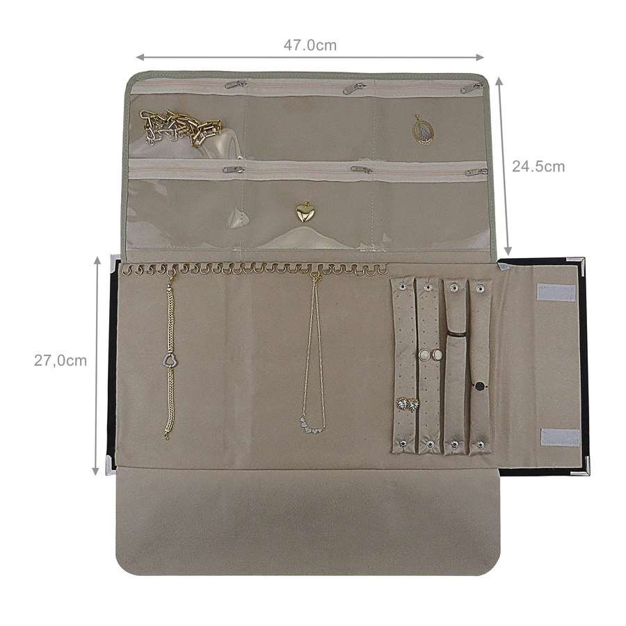 Pasta Média Mostruário para Joias - 27x60 cm. Dunny Preto - Suede Bege