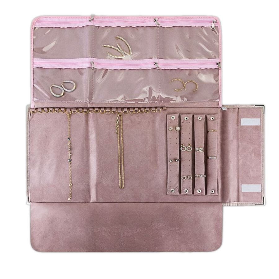 Pasta Média Mostruário para Joias - 27x60 cm. Reptil Rosa Blush (5390) - Suede Rosê (0937)