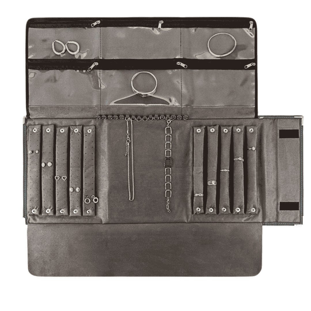 Pasta Grande Mostruário para Joias - 27x69 cm. Dunny Grafite - Suede Marrom