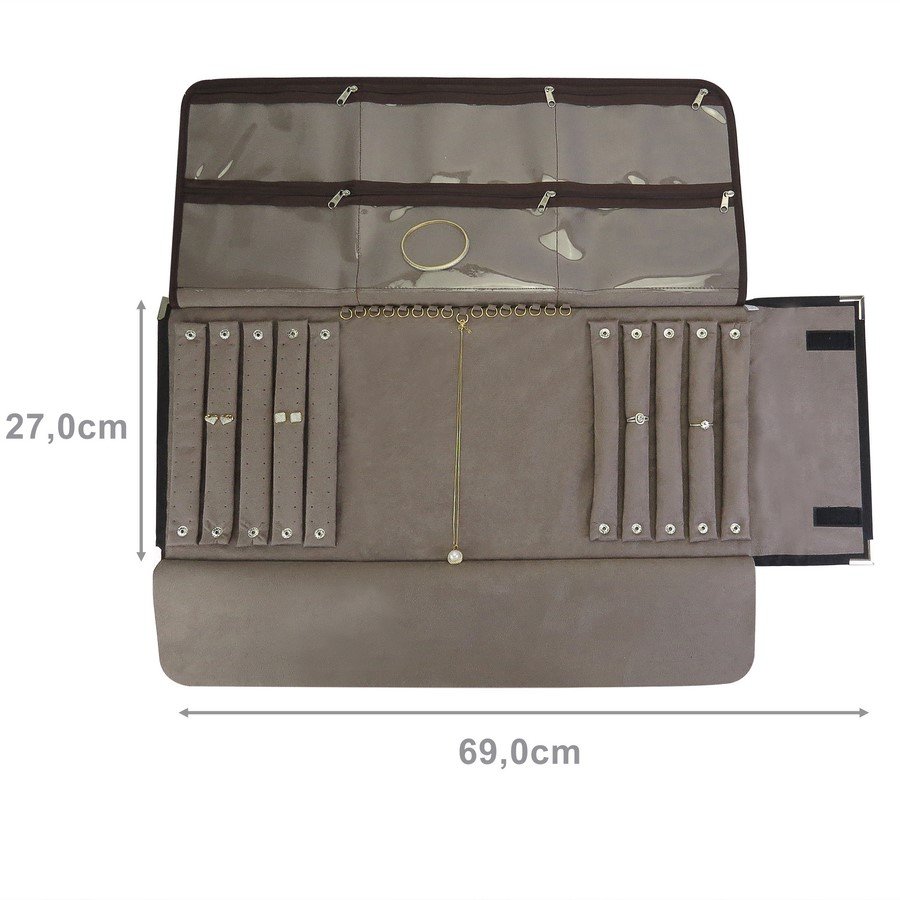 Pasta Grande Mostruário para Joias - 27x69 cm. Dunny Preto - Suede Marrom