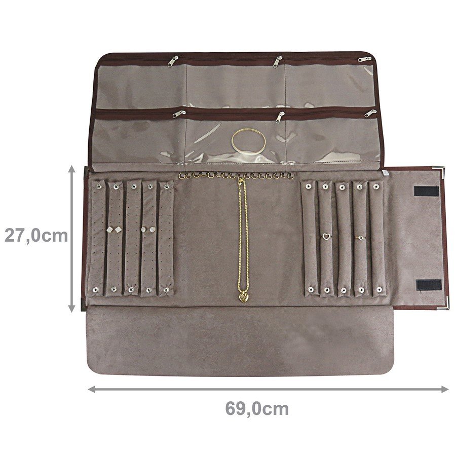 Pasta Grande Mostruário para Joias - 27x69 cm. Rodes Capuccino Metalizado - Suede Marrom