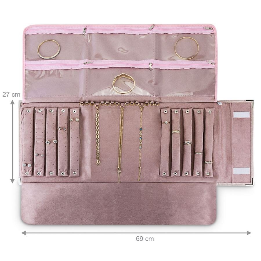 Pasta Grande Mostruário para Joias - 27x69 cm. Reptil Rosa Blush (5390) - Suede Rosê (0937)