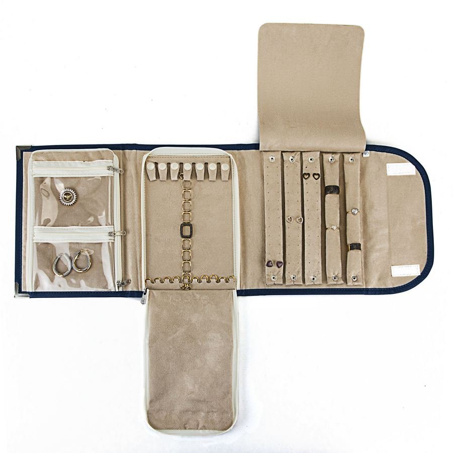 Pasta Grande PRIME 2A3B 25x68 cm Rodes Azul Marinho Metalizado - Suede Bege