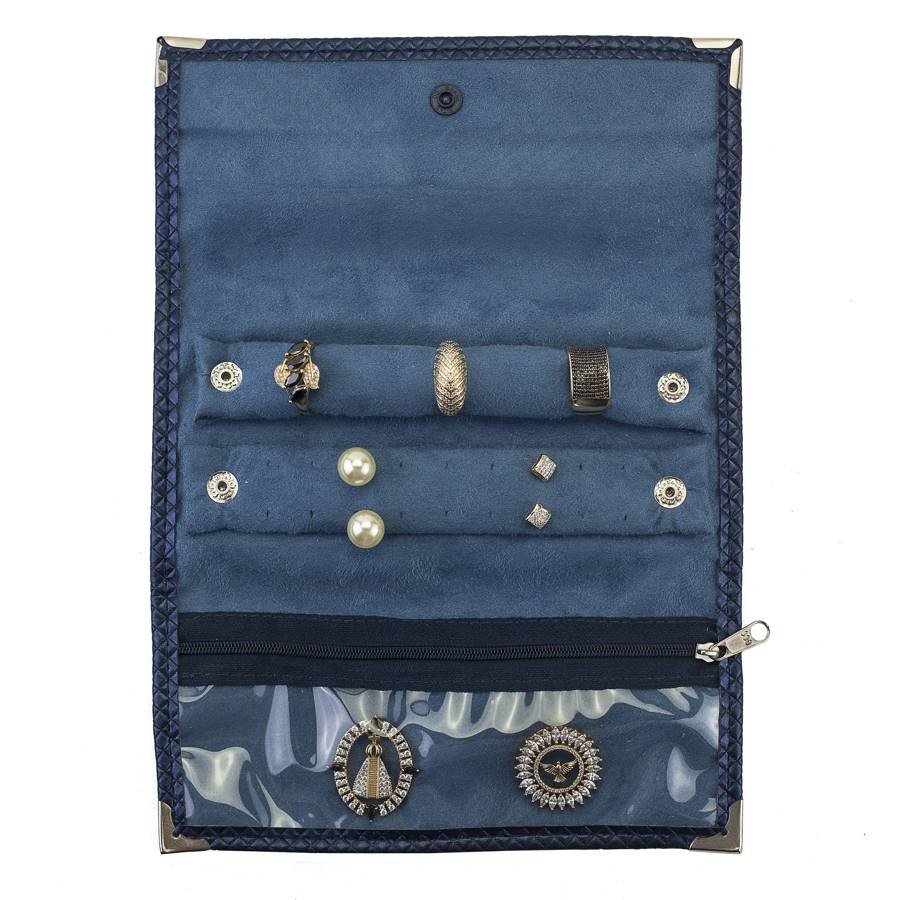 Pasta Mini Mostruário para Joias - 19x27 cm. Rodes Azul Marinho Metalizado - Suede Azure