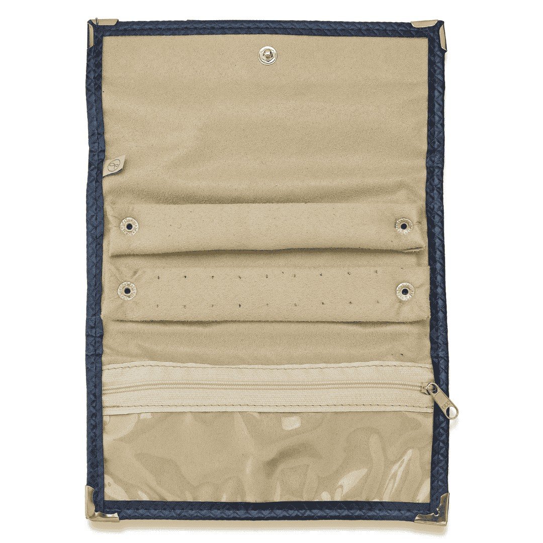 Pasta Mini Mostruário para Joias - 19x27 cm. Rodes Azul Marinho Metalizado - Suede Bege