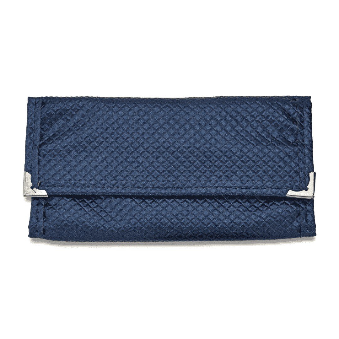 Pasta Mini Mostruário para Joias - 19x27 cm. Rodes Azul Marinho Metalizado - Suede Bege