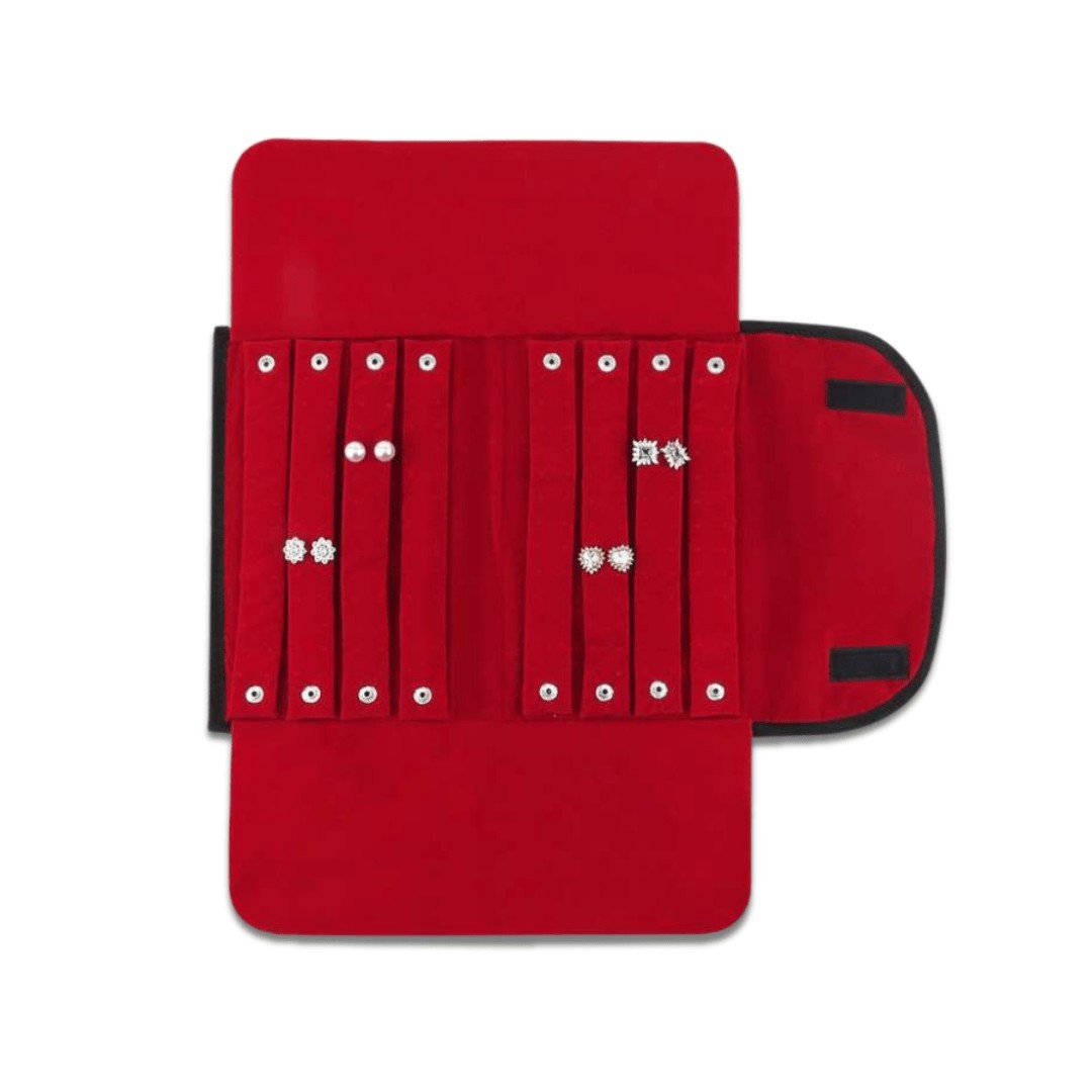 Pasta Mostruário para Brincos - 25x45x2 cm. Vinil Preto - Veludo Vermelho