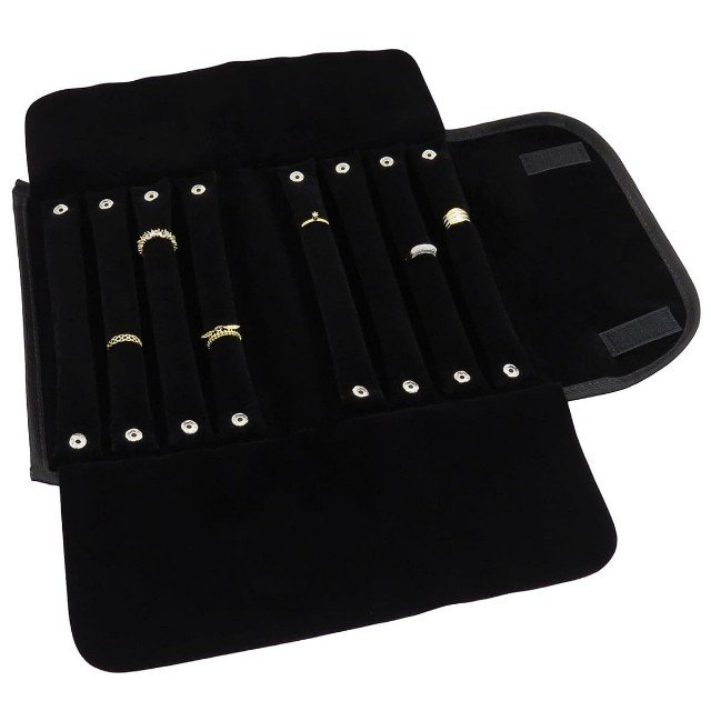 Estojo Anel 8 Peças Vinil Preto - Veludo Preto