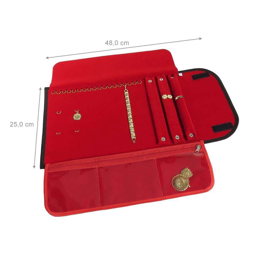 Pasta Pequena Mostruário para Joias - 25x48 cm. Vinil Preto - Veludo Vermelho