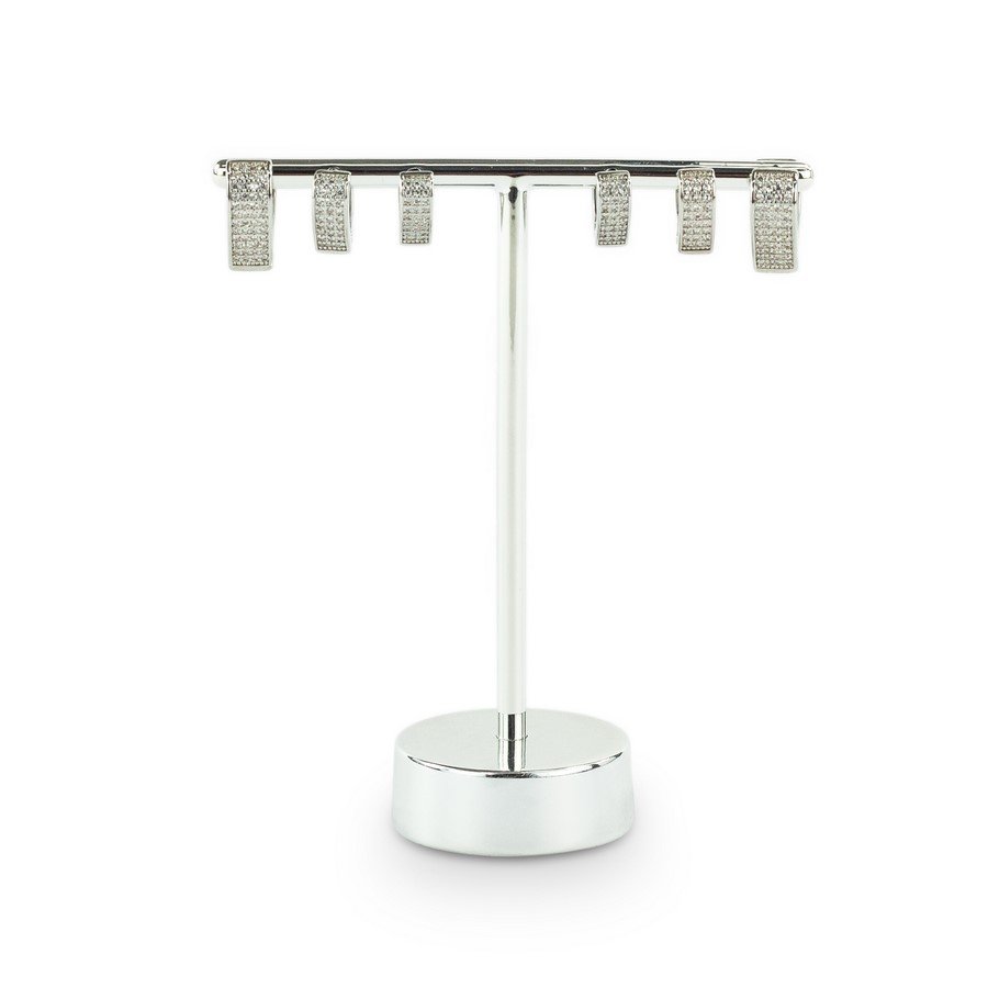 Expositor 'T' 6 furos Medio com Base Metalico 9 cm Prata