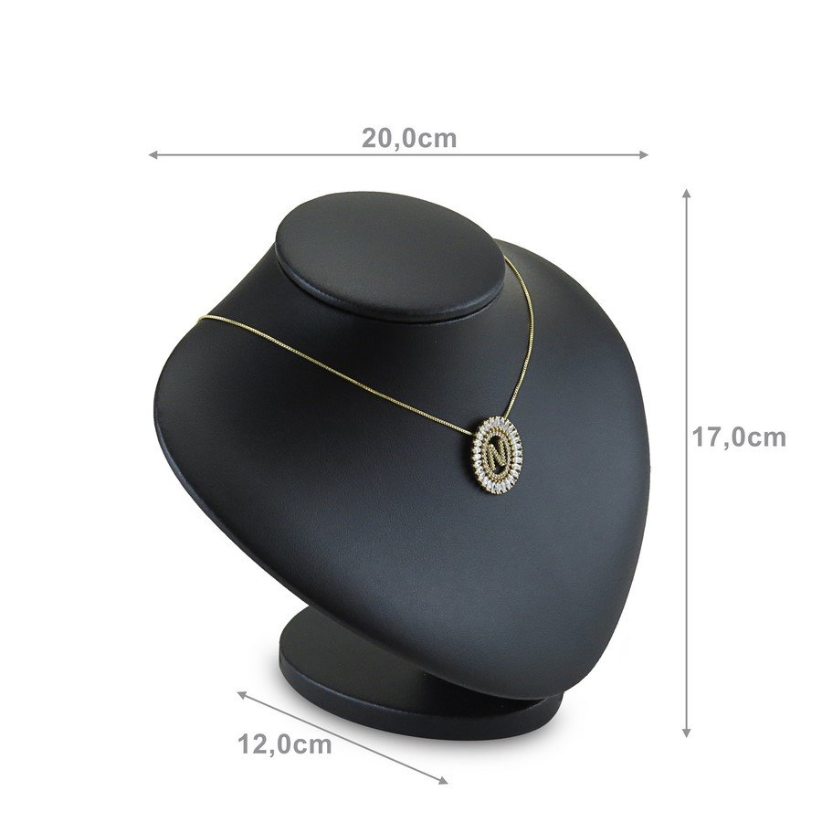 Busto Expositor Médio para Gargantilhas - 20x12x17 cm. Vinil Vinil Preto 