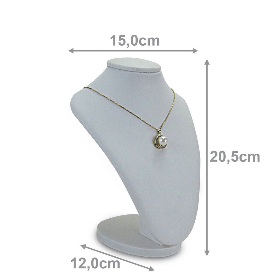 Busto Expositor Pequeno para Gargantilha - 16x14x21 cm. Vinil Vinil Branco