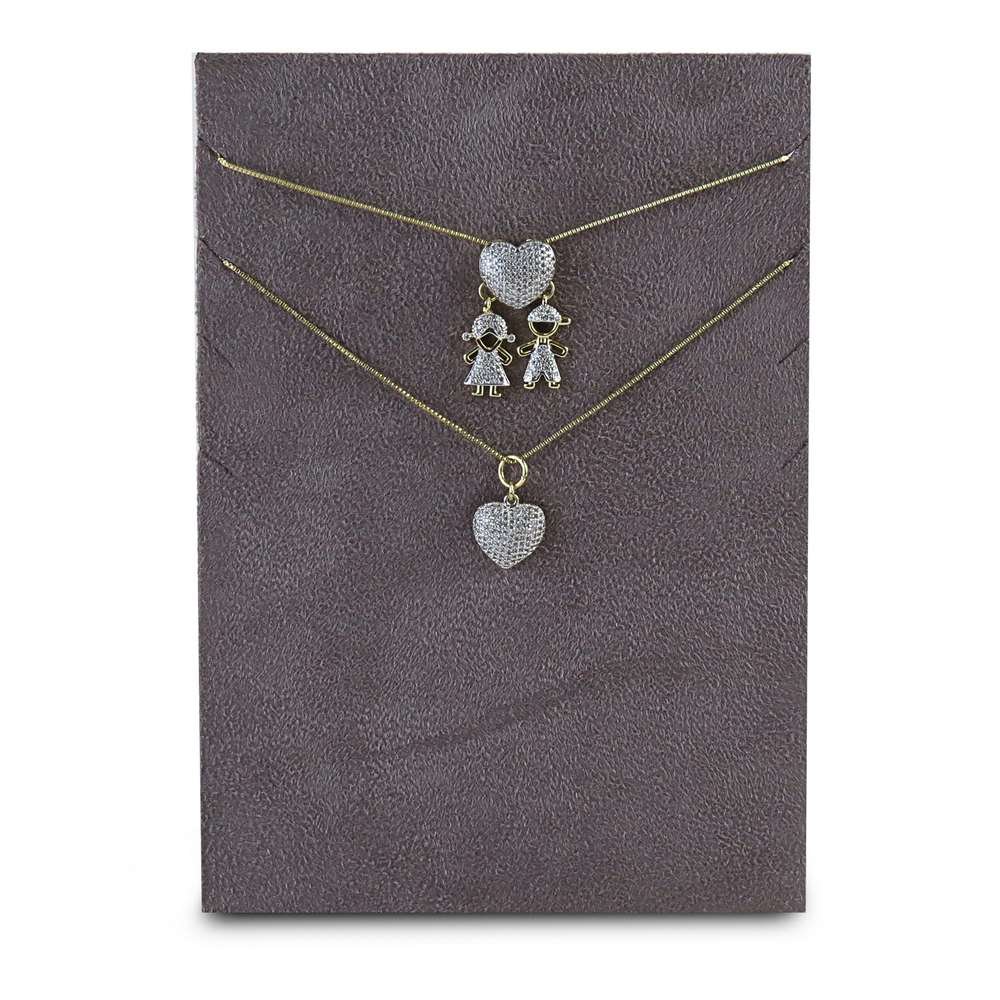 Expositor para 4 Gargantilhas - 12x17 cm. Suede Marrom