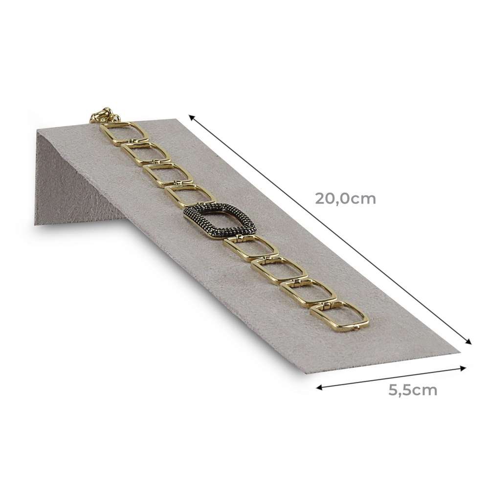 Expositor Médio Inclinado para Pulseira - 5,5x20 cm. Suede Cinza