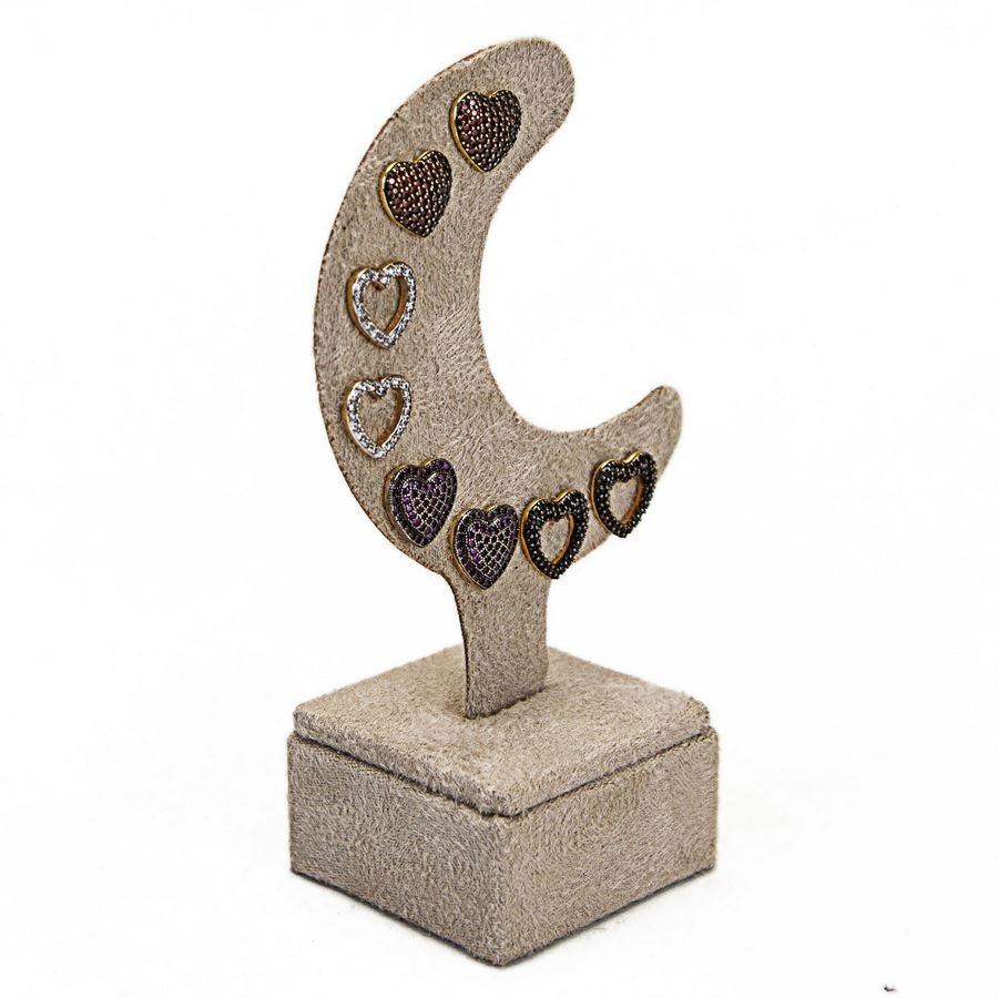 Expositor Piercing/Brinco Meia Lua - 6,0x11,5 cm Suede Bege