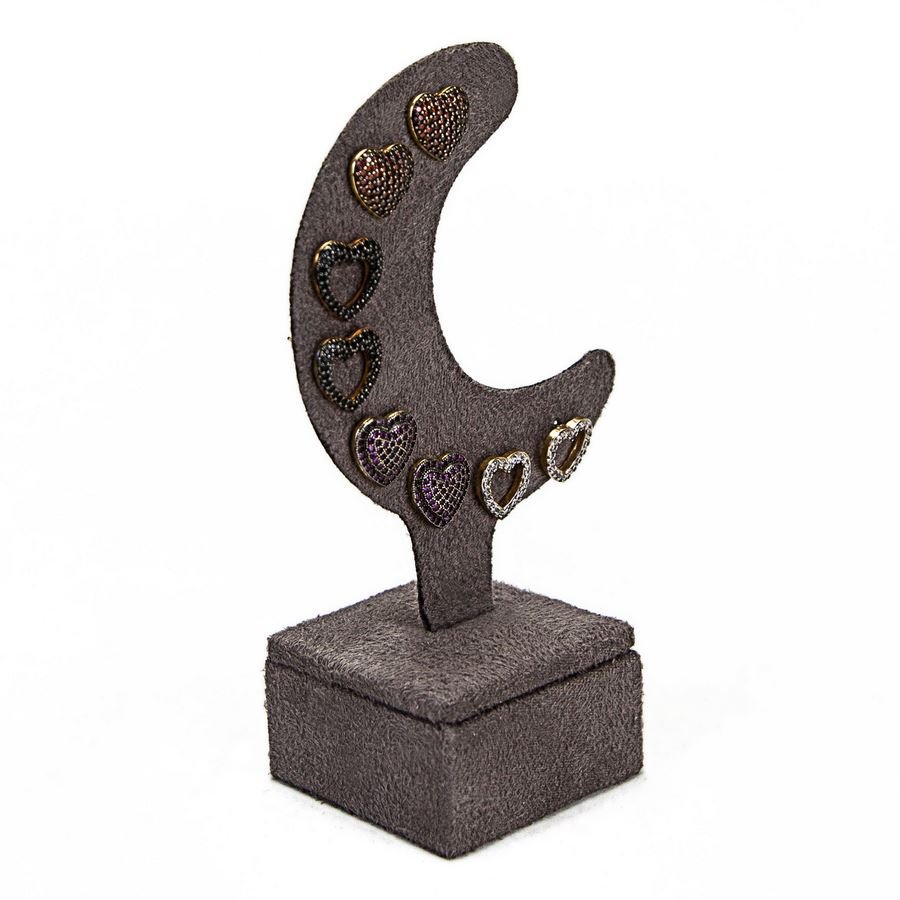 Expositor Piercing/Brinco Meia Lua - 6,0x11,5 cm Suede Marrom