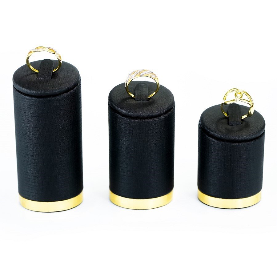 Expositor Trio Anéis Melodia - 8,5x4,0x4,0 cm. Dunny Preto - Dourado Metalizado