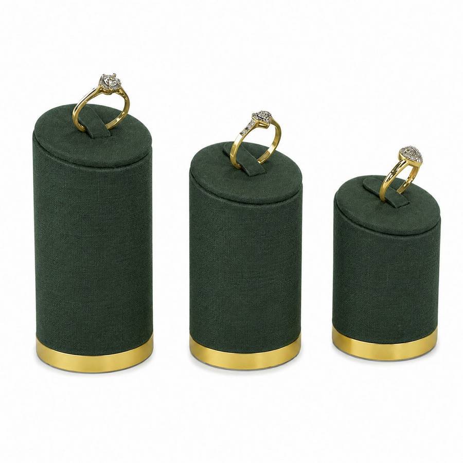 Expositor Trio Anéis Melodia - 8,5x4,0x4,0 cm. Dunny Verde - Dourado Metalizado