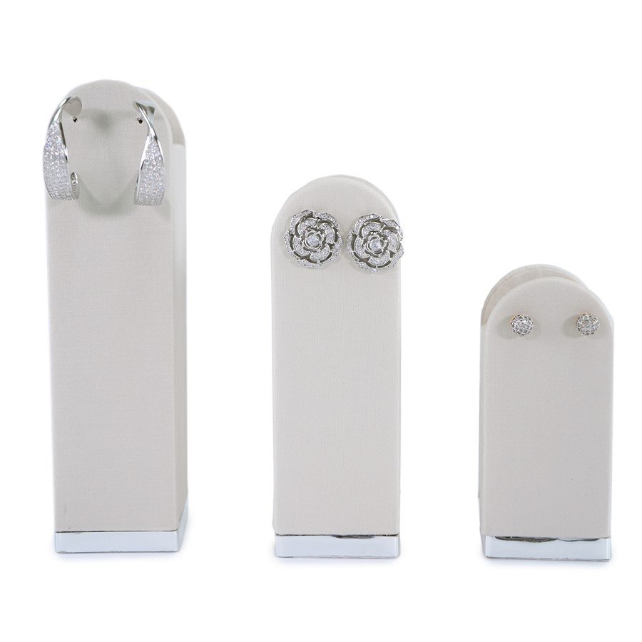 Expositor Trio Elevação Sinfonia - 4,5x3,8x14,5 cm. Dunny Off White - Prata Metalizado