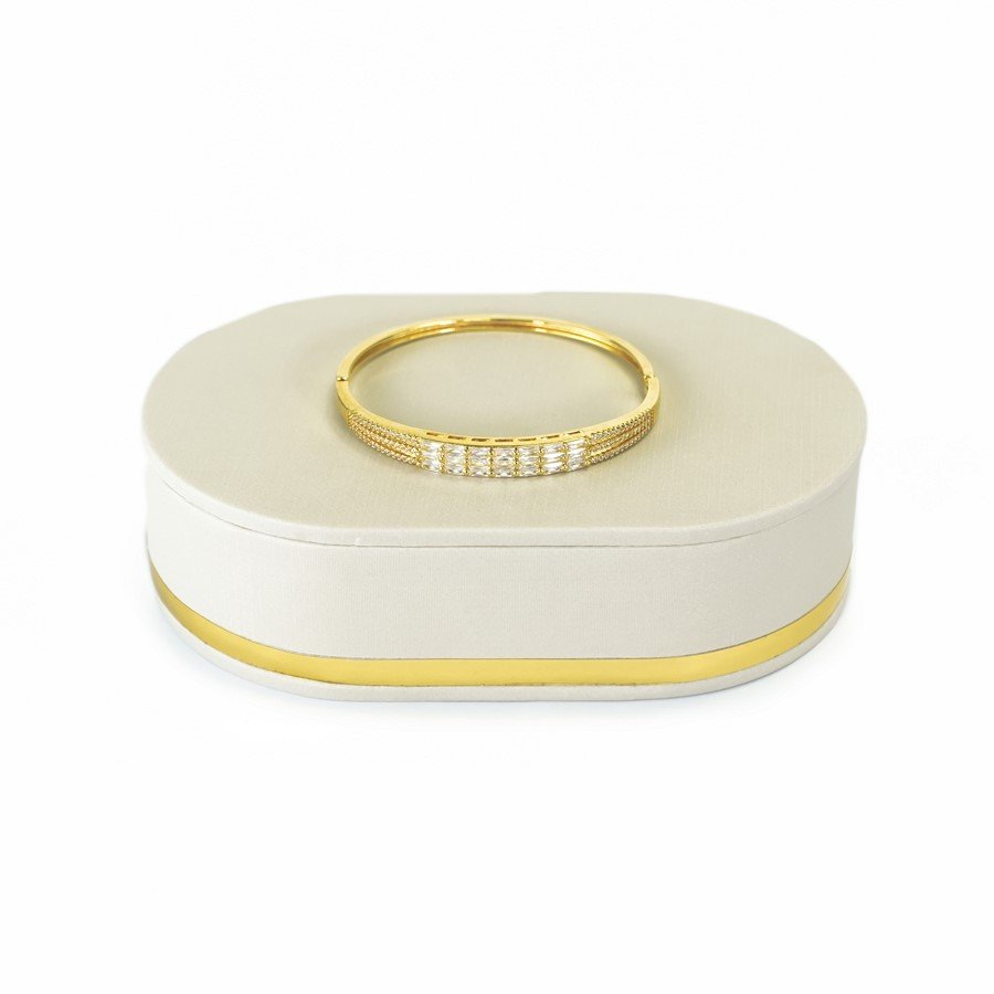Expositor Oval Sinfonia - 3,5x14x9 cm. Dunny Off White - Dourado Metalizado