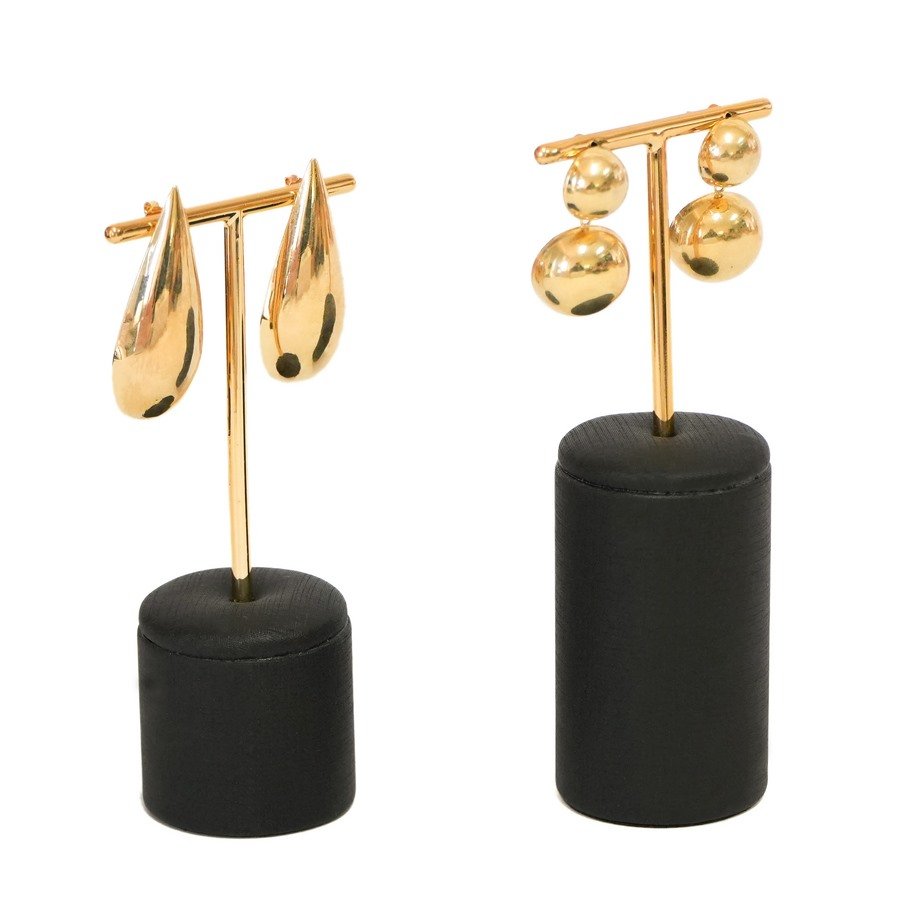 Expositor Brinco 2 Peças Lune Dunny Preto - Dourado Metalizado