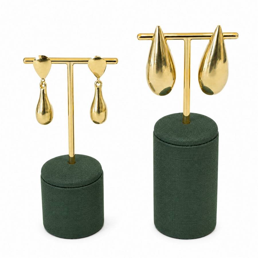 Expositor Brinco 2 Peças Lune Dunny Verde - Dourado Metalizado