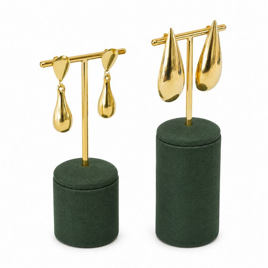 Expositor Brinco 2 Peças Lune Dunny Verde - Dourado Metalizado